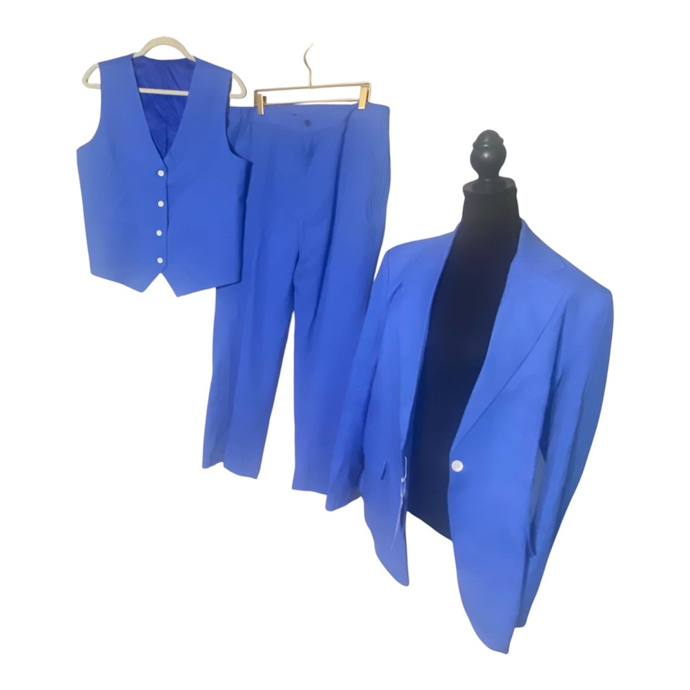 Beautiful Royal Blue 3 Piece Suit Set Blazer Vest Trousers Women XXL New